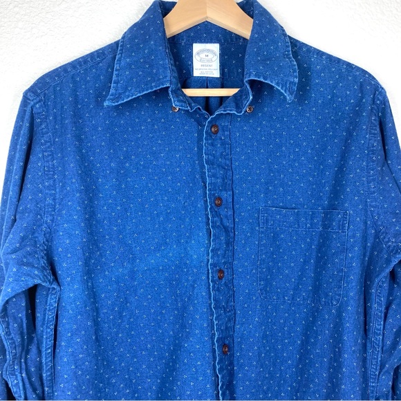 Brooks Brothers Shirt Mens Medium Blue Button Down Regent Dots Cotton - Picture 6 of 14